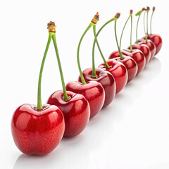 PNG Fresh ripe cherries in line, element set on transparent background