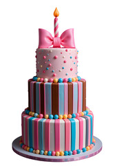 Three-Tiered Birthday Cake with Pink Bow
