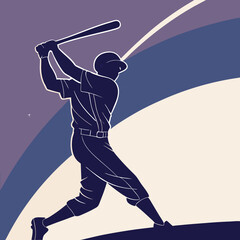 Baseball Player Silhouette Vector – Athlete Swinging Bat in Action Pose for Sports and Game Themes