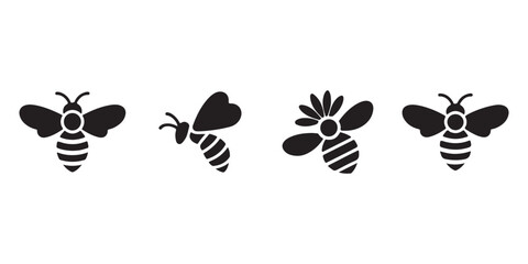Four simple bee icons in black and white