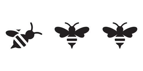 Three bee icon variations black silhouette