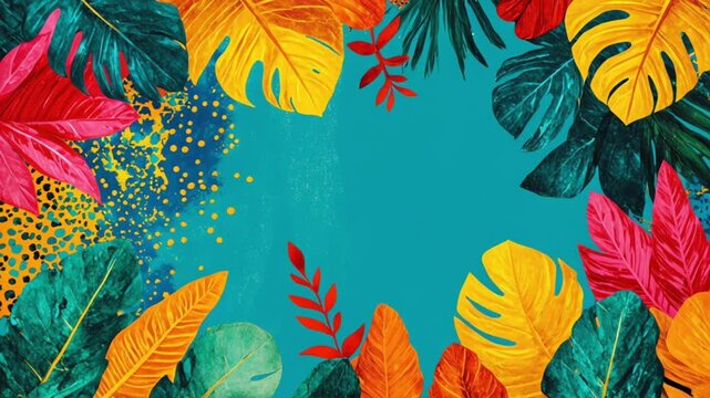Vibrant abstract artwork video with tropical theme and colorful dynamic brushstroke elements.
