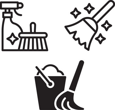 cleaning tools icons black and white clip art preview