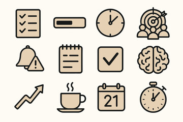 Vector icons of productivity tools and symbols
