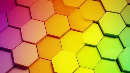 Colorful hexagonal pattern showcasing a vibrant gradient from purple to orange, ideal for backgrounds - Powered by Adobe
