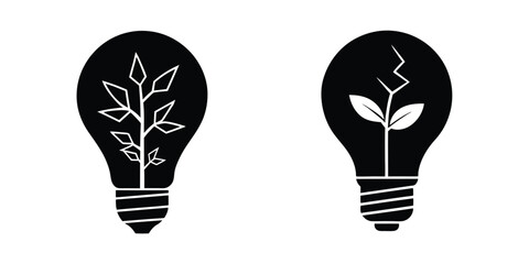 Light Bulb Cracked Open With A Sprout Emerging Symbolizing Growth Isolated on White Background