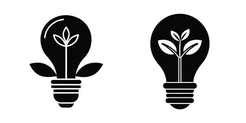 Light Bulb Emerging From A Seed Symbolizing New Ideas Silhouette on White Background