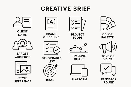 Creative brief elements: guidelines, scope, audience, and feedback