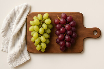 Grapes on a Wooden Board with a White Cloth, Fresh and Healthy Fruit for a Natural and Wholesome Snack