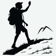 A person waving from a mountain trail  silhouette design vector art and illustration	
