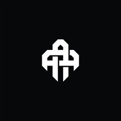 Modern monogram logo combining A and A with sharp geometric symmetry and tribal style. Suitable for gaming, tech, or fashion brands. Bold identity mark on black background