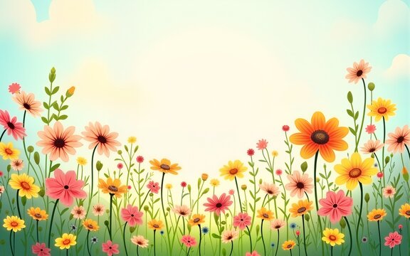 vibrant meadow filled with whimsical wildflowers in halftone style symbolizing renewal and beauty set against a dreamy pastel background that inspires joy and wonder. High quality