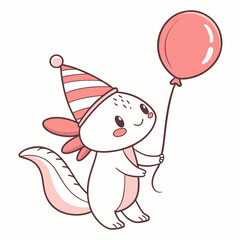 Playful Axolotl illustration Birthday SVG (with a balloon)