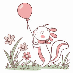 Peaceful Axolotl illustration Spring garden SVG (with a balloon)