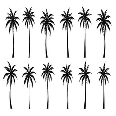 Tropical palm trees set silhouettes with white background.




