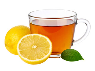  Clear Glass Lemon Tea with Sliced Lemon on White