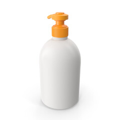 White plastic pump bottle with orange dispenser isolated on transparent background