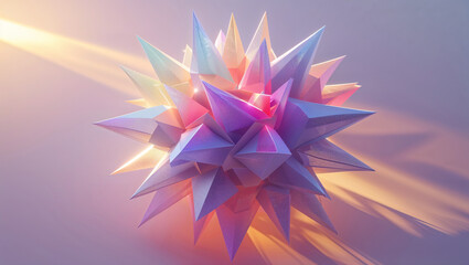 Abstract 3d crystal structure with geometric facets and colorful pastel light effect