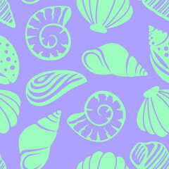 Abstract Hand Drawing Mix Sea Shells Marine Concept Seamless Vector Pattern Isolated Background