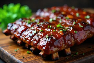 Delicious grilled barbecue ribs, succulent and smoky, glistening with a rich, flavorful sauce  Perfect for a summer feast or backyard gathering ,  succulent,  coal,  cookout