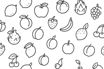 Fruits illustrated in a playful pattern featuring various types on a light background