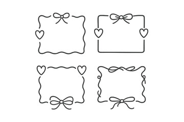 Different styles of decorative frames with bows and hearts for crafting projects and invitations in a minimalist design