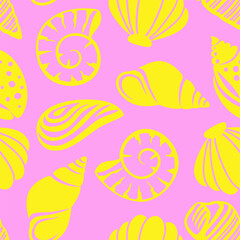Abstract Hand Drawing Mix Sea Shells Marine Concept Seamless Vector Pattern Isolated Background