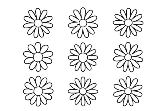 Colorful flowers arranged in a grid pattern with bold outlines in a creative design for fun and artistic expression