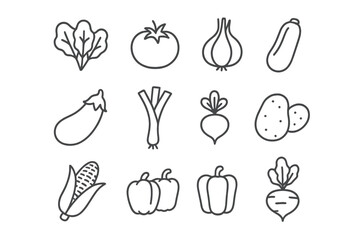 Assorted fresh vegetables displayed on a clean background in a hand-drawn style showcasing healthy eating options