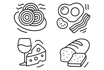 Delicious brunch spread featuring assorted food items including bacon, eggs, cheese, and bread on a casual dining table