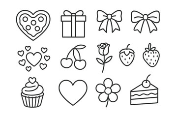 Colorful line drawings of dessert and gift-themed icons suitable for celebration and festival occasions