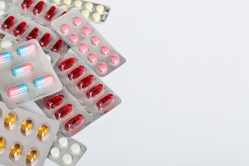too many different pill of various blisters with different pills Medicines storage at home concept...