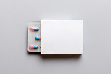 Blank White Product Package Box Mock-up. Open blank medicine drug box with blister top view