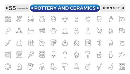 Pottery and Ceramics outline Icon. Clay Vessels, Vases, Jars, Traditional Craft, Ceramic Pots, Amphora, Bowls, Decorative Elements, Vintage Vessels, Greek Jars,. Editable stroke outline icon.