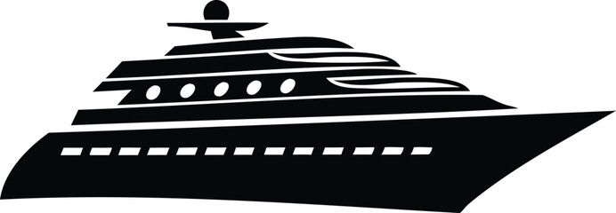 Side view of luxury yacht silhouette vector illustration, ideal for marine transportation themes, travel promotions, sailing brands, or ocean tourism graphics