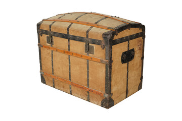 vintage wooden box  Antique French Canvas Dome Top Trunk, France, 19th Century 