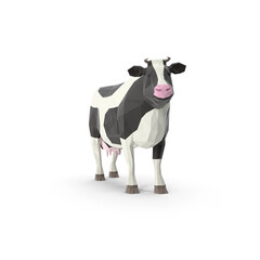 Low poly black and white cow lying down isolated on transparent background
