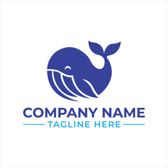 Minimalist Blue Whale Logo – Modern Marine Wildlife Icon Vector