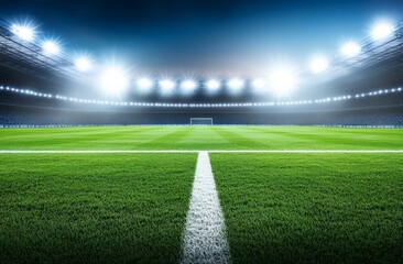 Empty Soccer Stadium At Night Under Floodlights