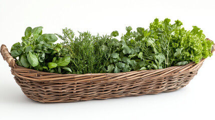 Fototapeta premium Fresh herbs in decorative basket create vibrant and inviting display for any kitchen or dining area