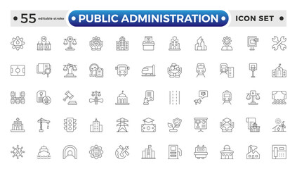 Public Administration outline icons. Minimalist thin linear web icon set. Line icons related to public utilities. Gas, electricity, water, heating. Editable stroke outline icon.
