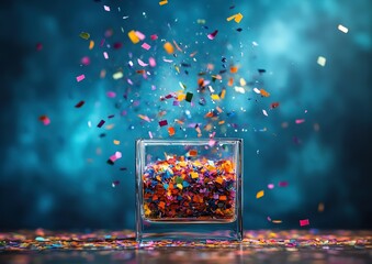 Falling Confetti on Minimalist Floor Background with Negative Space

