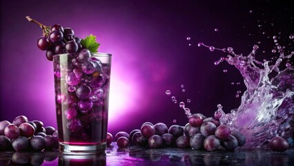 Refreshing Purple Grape Beverage with Splashing Liquid and Fresh Fruit