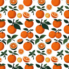 Pattern with oranges and leaves.Vector seamless pattern with whole and cut oranges on a white background with leaves.