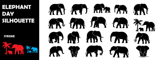 Obraz premium Elephant Day Silhouette Vector Set – Wildlife Conservation, Majestic Animal Icons, and Nature Awareness Graphics