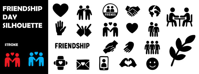 Friendship Day Silhouette Vector Set – Bonding Moments, Happy Friends, Celebration Poses, and Togetherness Icons