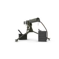 Vintage water-cooled machine gun with tripod isolated on transparent background