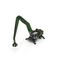 Green hydraulic material handler machine isolated on transparent background