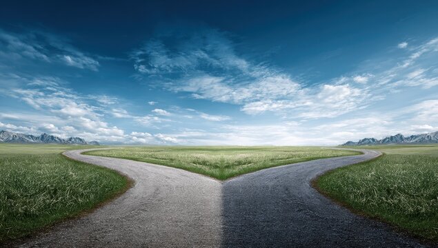 Two roads diverge, a serene landscape