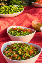 Salad bar with fresh vegetables in buffet in all inclussive hotel